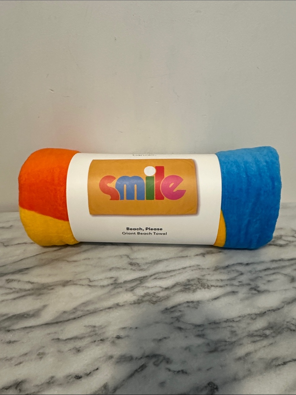 ban.do.Giant Beach Towel - Orange, Yellow & Blue “Smile” 40x72” NEW NIP